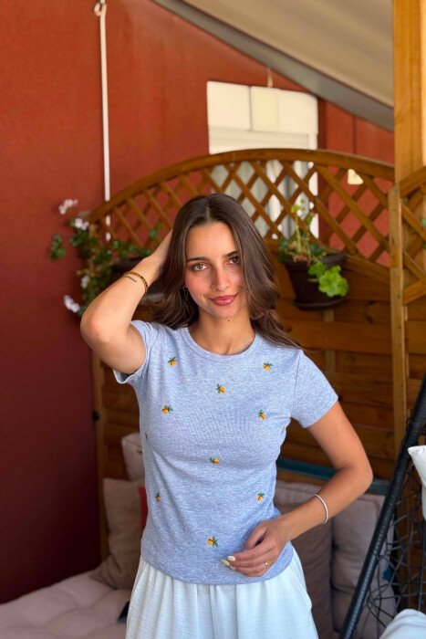 ONE COLOR ROUND NECK WOMAN T-SHIRT GREY/GRI - 3