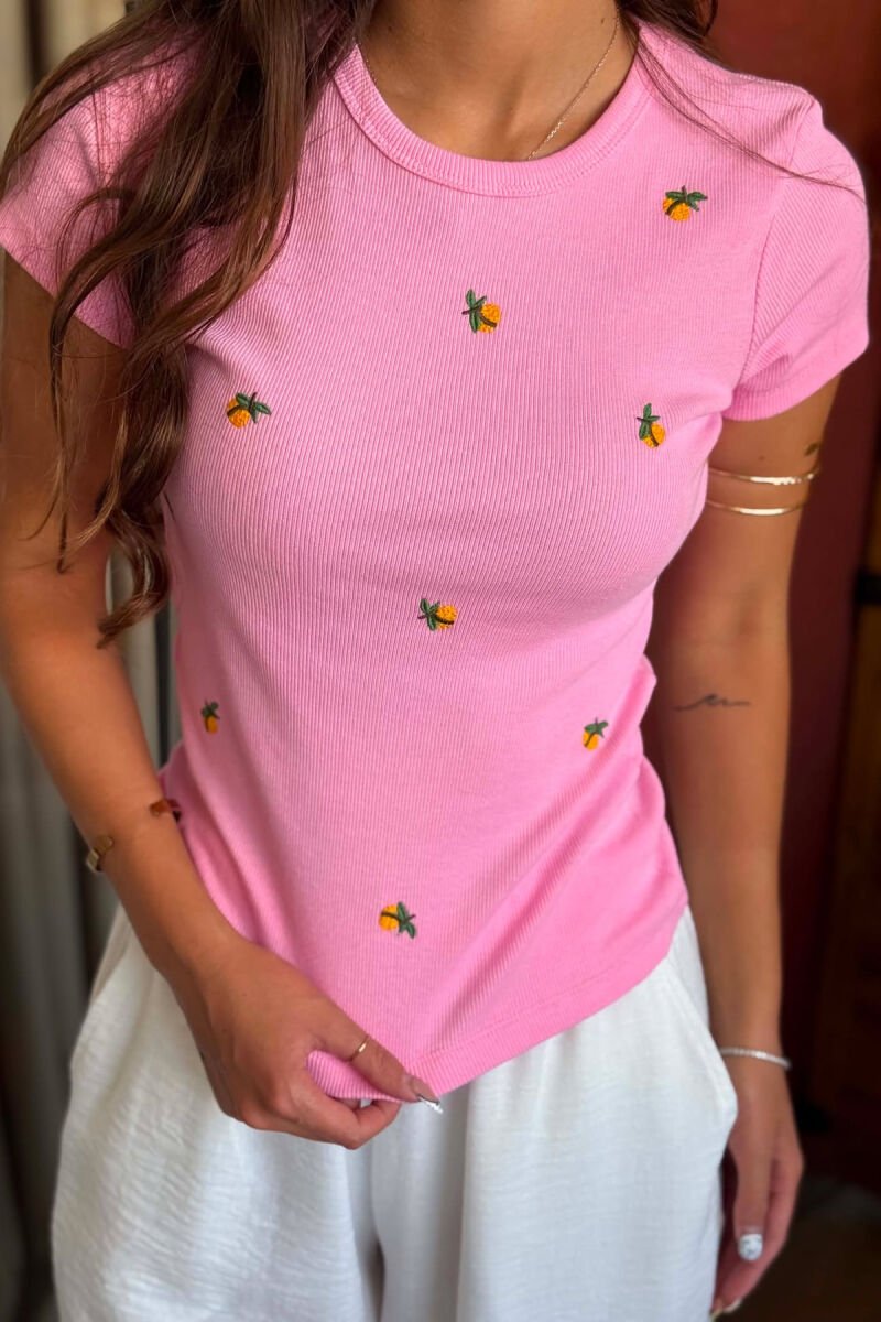 ONE COLOR ROUND NECK WOMAN T-SHIRT PINK/ROZE - 5