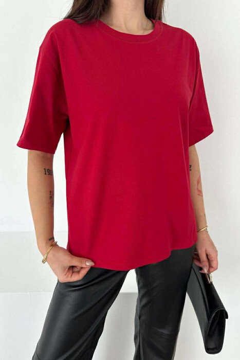 ONE COLOR ROUND NECK WOMAN T-SHIRT RED/E KUQE - KLAUDIO FASHION