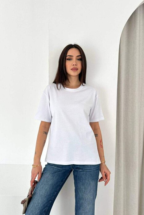 ONE COLOR ROUND NECK WOMAN T-SHIRT WHITE-E BARDHE - KLAUDIO FASHION