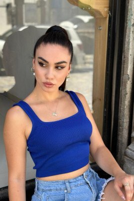 ONE COLOR ROUND NECK WOMAN TOP BLUE/BLU 