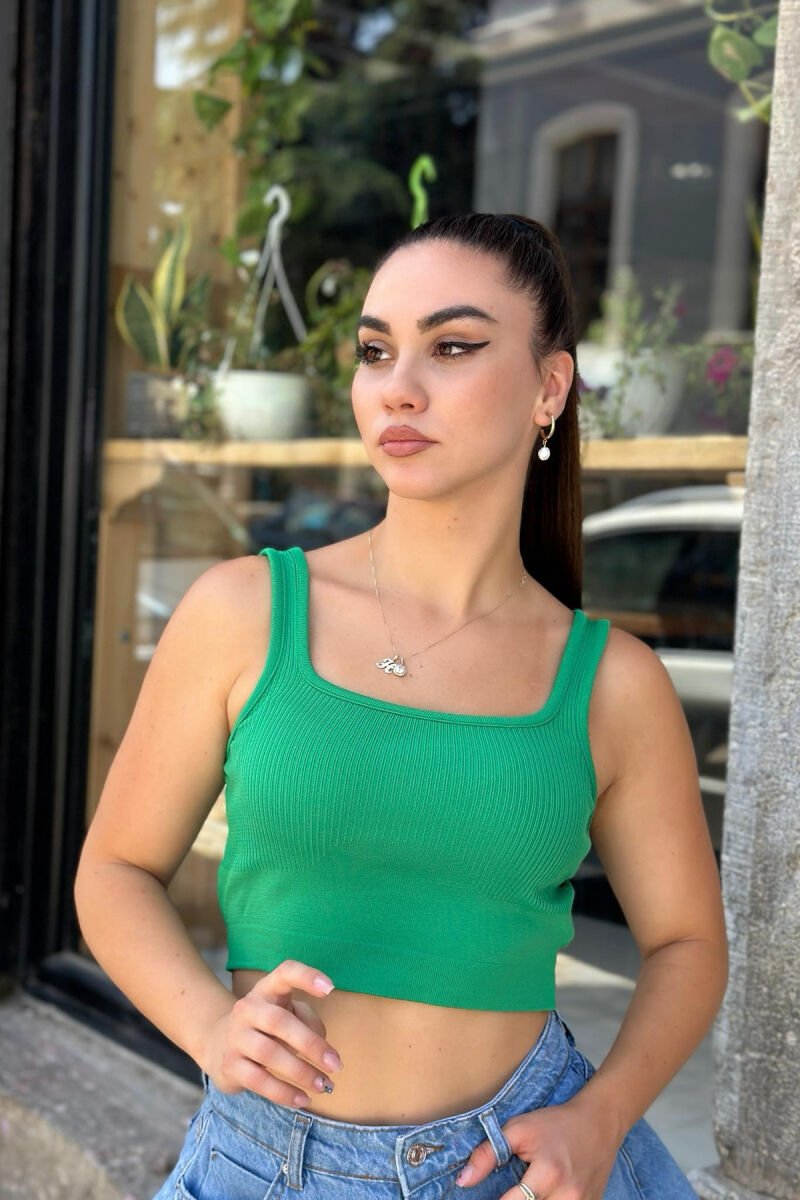 ONE COLOR ROUND NECK WOMAN TOP GREEN/JESHILE - 1