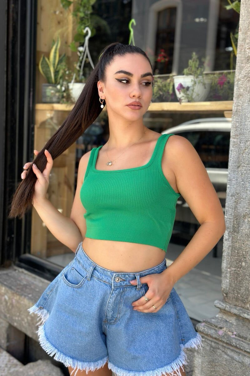 ONE COLOR ROUND NECK WOMAN TOP GREEN/JESHILE - 2