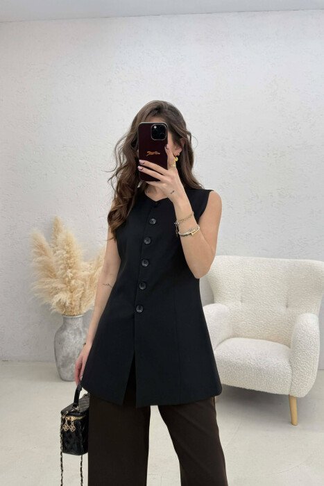 ONE COLOR ROUND NECK WOMAN VEST BLACK/ E ZEZE - 3