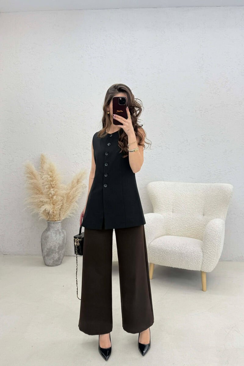 ONE COLOR ROUND NECK WOMAN VEST BLACK/ E ZEZE - 4
