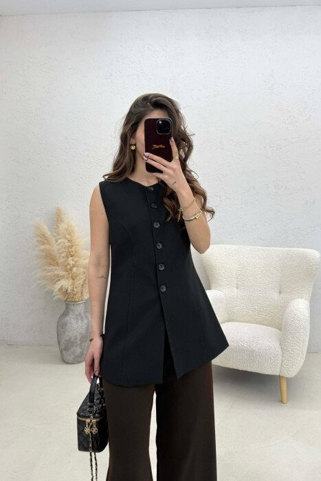 ONE COLOR ROUND NECK WOMAN VEST BLACK/ E ZEZE - KLAUDIO FASHION