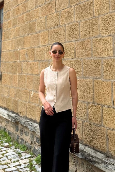 ONE COLOR ROUND NECK WOMAN VEST CREAM/KREM - KLAUDIO FASHION