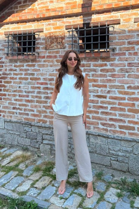 ONE COLOR ROUND NECK WOMAN VEST WHITE-E BARDHE - KLAUDIO FASHION
