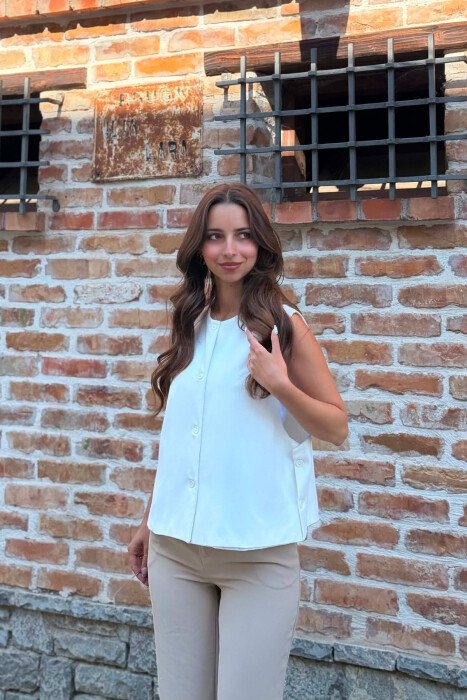 ONE COLOR ROUND NECK WOMAN VEST WHITE-E BARDHE - 4