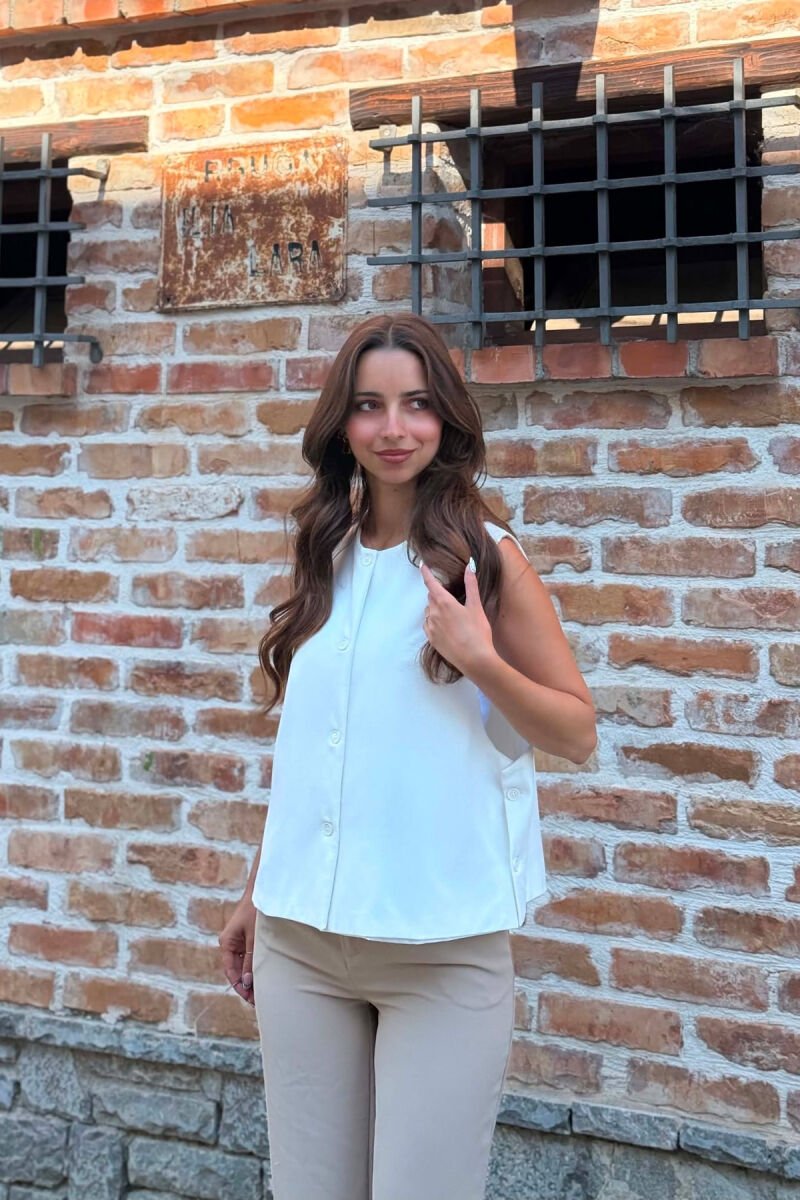 ONE COLOR ROUND NECK WOMAN VEST WHITE-E BARDHE - 4