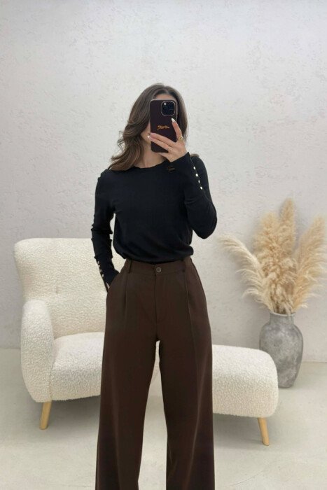 ONE COLOR ROUND NECK WOMEN SWEATER BLACK/ E ZEZE - 2