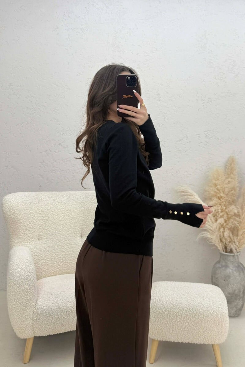 ONE COLOR ROUND NECK WOMEN SWEATER BLACK/ E ZEZE - 4