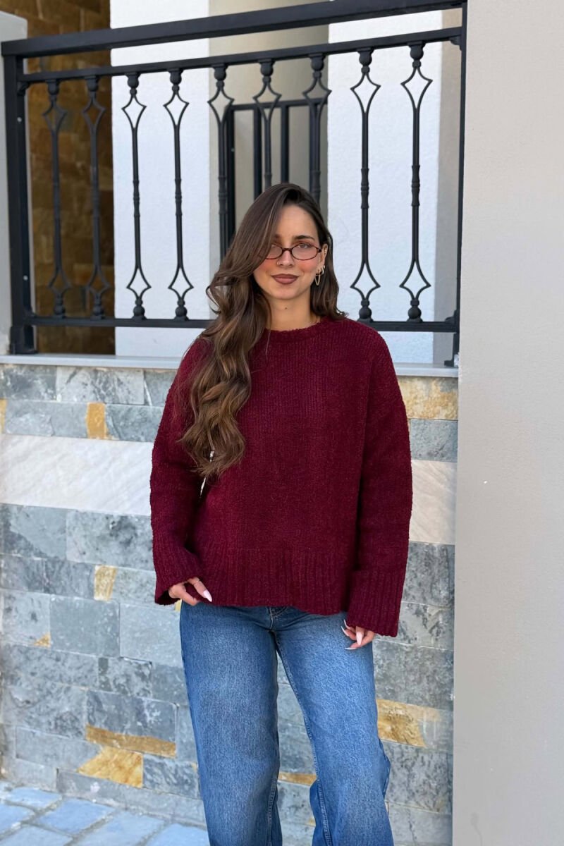ONE COLOR ROUND NECK WOMEN SWEATER BURGUNDY/VISHNJE - 1