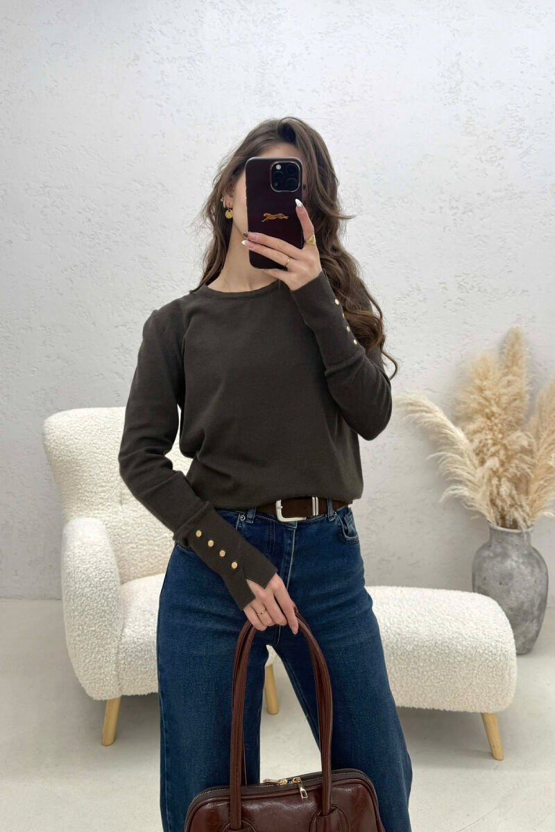 ONE COLOR ROUND NECK WOMEN SWEATER DARK GREEN/JEE - 1
