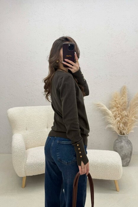 ONE COLOR ROUND NECK WOMEN SWEATER DARK GREEN/JEE - 4