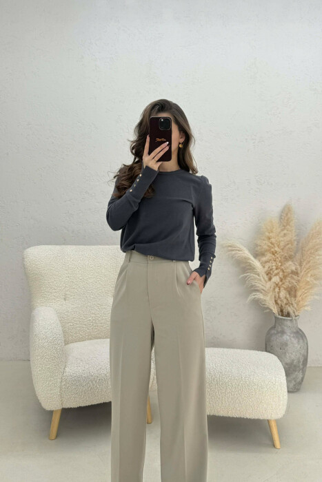 ONE COLOR ROUND NECK WOMEN SWEATER DARK GREY/GEE - 2