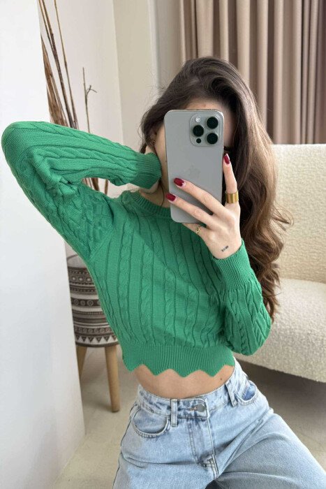 ONE COLOR ROUND NECK WOMEN SWEATER GREEN/JESHILE - 3