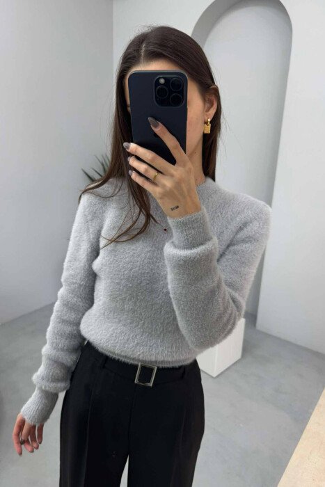 ONE COLOR ROUND NECK WOMEN SWEATER GREY/GRI - 2