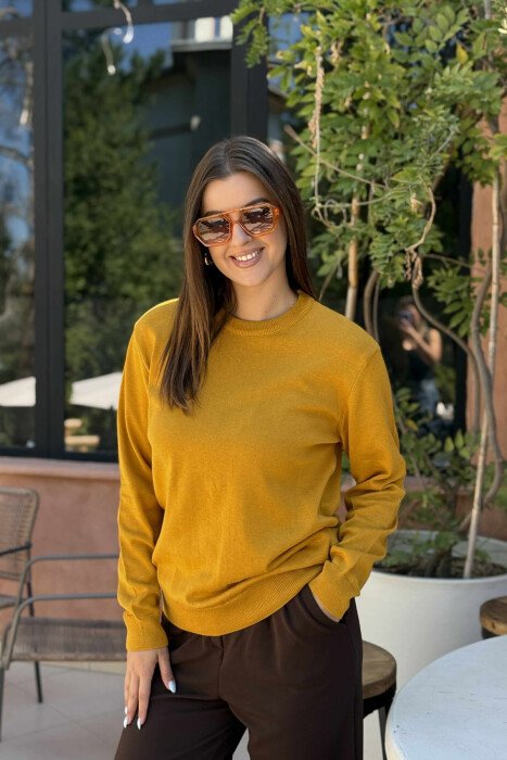 ONE COLOR ROUND NECK WOMEN SWEATER MUSTARD/MUSTARDE - 1