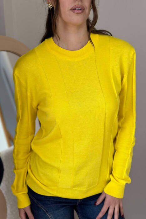 ONE COLOR ROUND NECK WOMEN SWEATER YELLOW/E VERDHE - 3