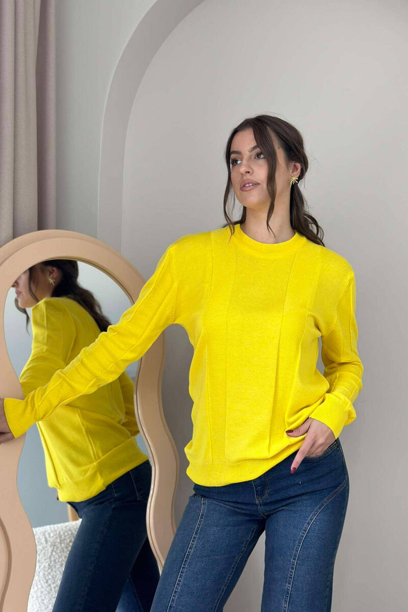 ONE COLOR ROUND NECK WOMEN SWEATER YELLOW/E VERDHE - 4
