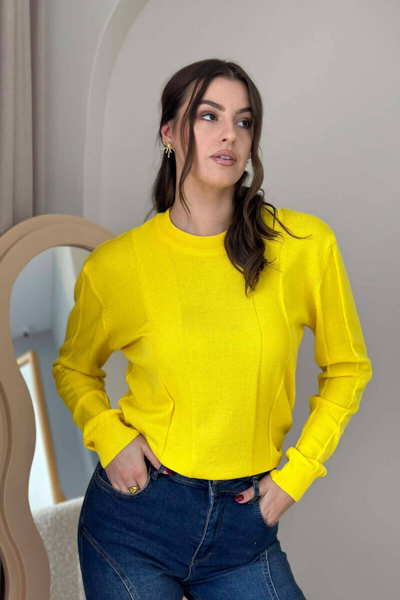 ONE COLOR ROUND NECK WOMEN SWEATER YELLOW/E VERDHE - 5