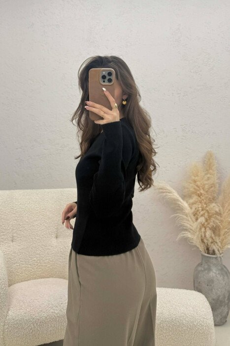 ONE COLOR ROUND NECK WOMEN SWEATSHIRT BLACK/ E ZEZE - 4