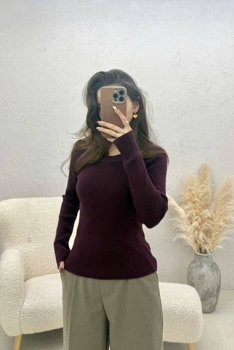 ONE COLOR ROUND NECK WOMEN SWEATSHIRT DARK BURGUNDY/VISHNJE E ERRET - 1