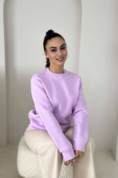 ONE COLOR ROUND NECK WOMEN SWEATSHIRT PURPLE/LEJLA - KLAUDIO FASHION
