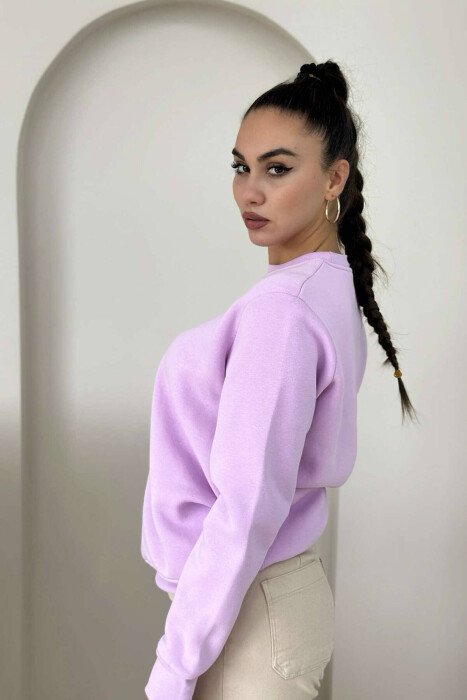 ONE COLOR ROUND NECK WOMEN SWEATSHIRT PURPLE/LEJLA - 2
