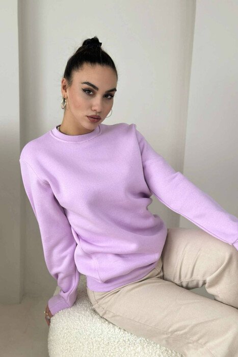 ONE COLOR ROUND NECK WOMEN SWEATSHIRT PURPLE/LEJLA - 4