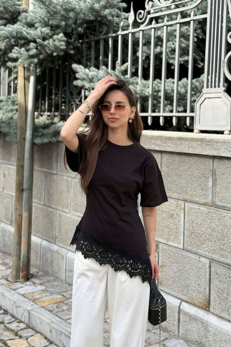 ONE COLOR ROUND NECK WOMEN T-SHIRT BLACK/ E ZEZE - 1