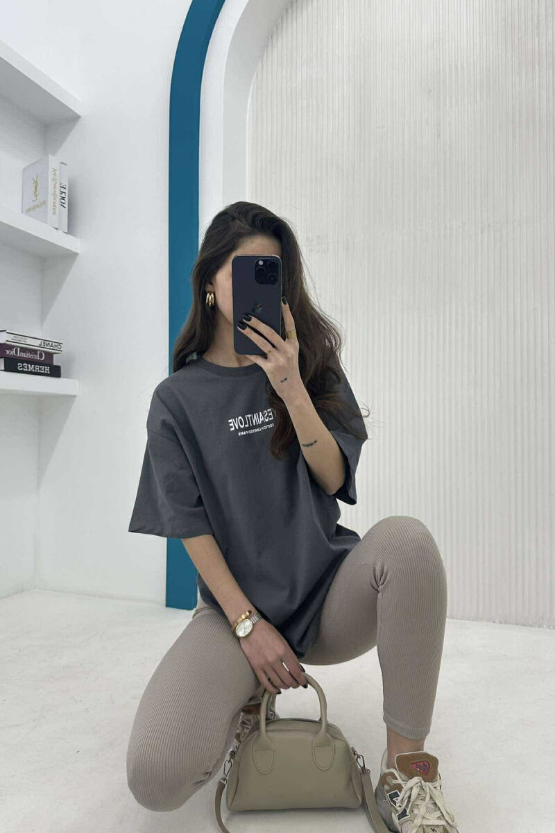 ONE COLOR ROUND NECK WOMEN T-SHIRT DARK GREY/GEE - 2