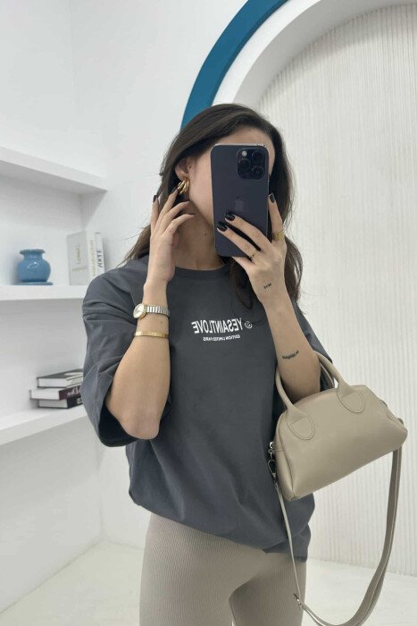 ONE COLOR ROUND NECK WOMEN T-SHIRT DARK GREY/GEE - 4