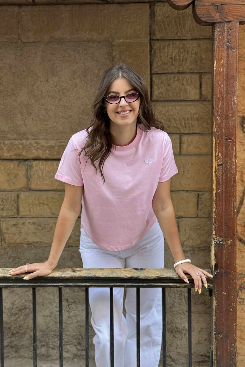 ONE COLOR ROUND NECK WOMEN T-SHIRT PINK/ROZE - 1