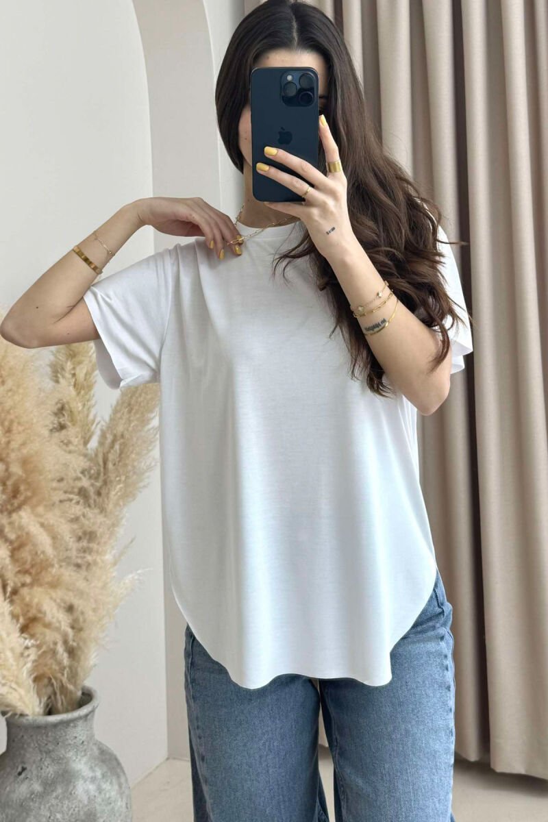 ONE COLOR ROUND NECK WOMEN T-SHIRT WHITE-E BARDHE - 1