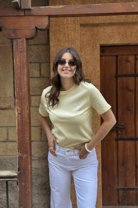ONE COLOR ROUND NECK WOMEN T-SHIRT YELLOW/E VERDHE - 1