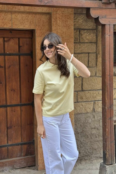 ONE COLOR ROUND NECK WOMEN T-SHIRT YELLOW/E VERDHE - 4