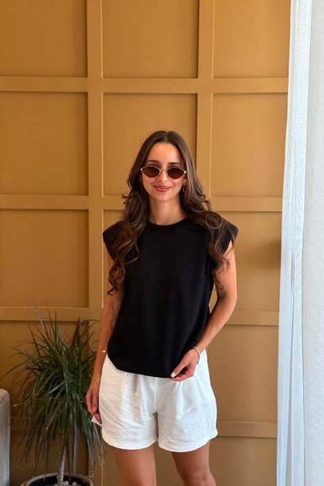 ONE COLOR ROUND NECK WOMEN TANK TOP BLACK/ E ZEZE 