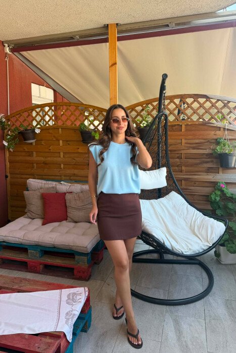 ONE COLOR ROUND NECK WOMEN TANK TOP LIGHTBLUE/BZ - 3