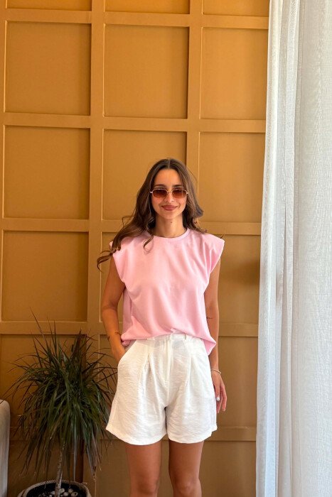 ONE COLOR ROUND NECK WOMEN TANK TOP PINK/ROZE - KLAUDIO FASHION