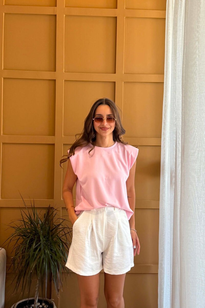 ONE COLOR ROUND NECK WOMEN TANK TOP PINK/ROZE - 1