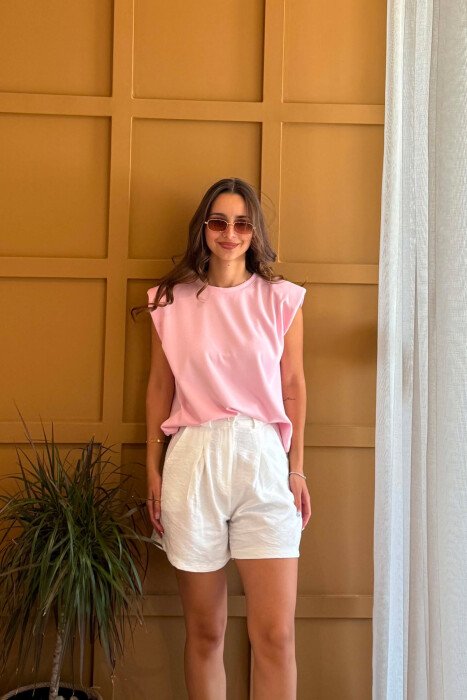 ONE COLOR ROUND NECK WOMEN TANK TOP PINK/ROZE - 2