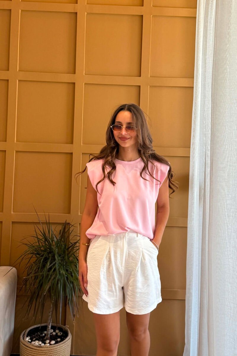 ONE COLOR ROUND NECK WOMEN TANK TOP PINK/ROZE - 3