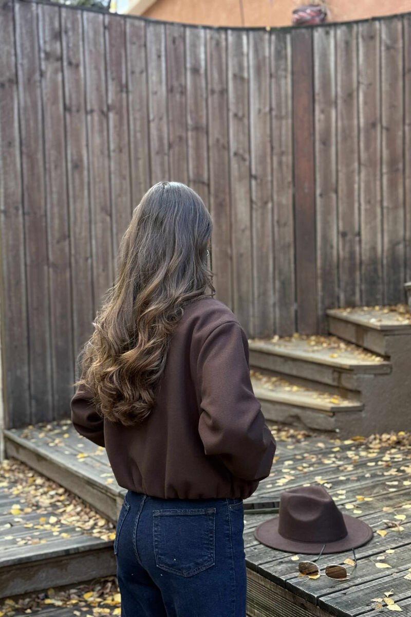 ONE COLOR ROUND NECK ZIPPER WOMEN JACKET BROWN/KAFE - 6