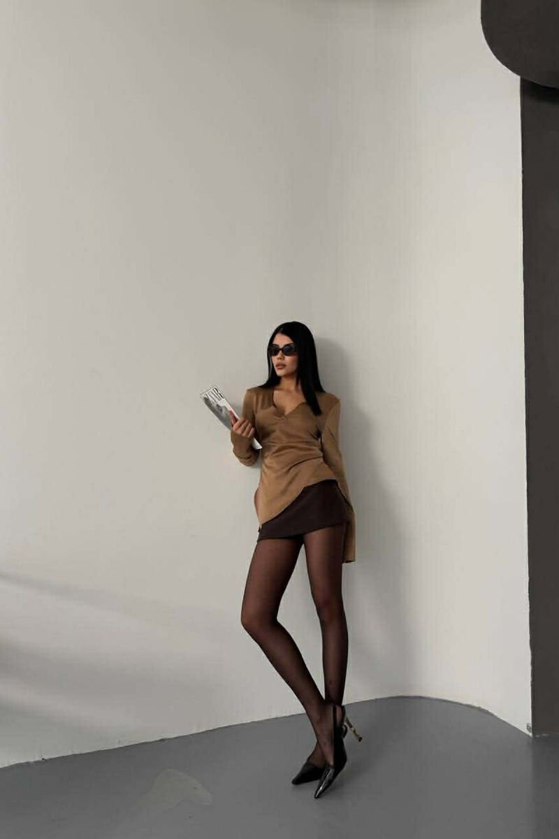 ONE COLOR SATIN WOMEN SHIRT DARK BEIGE/BEZHE ERRET - 2