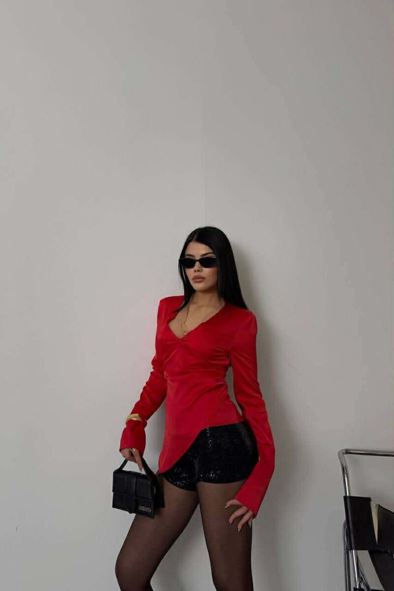 ONE COLOR SATIN WOMEN SHIRT RED/E KUQE - 1