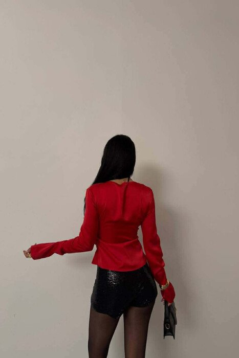 ONE COLOR SATIN WOMEN SHIRT RED/E KUQE - 3