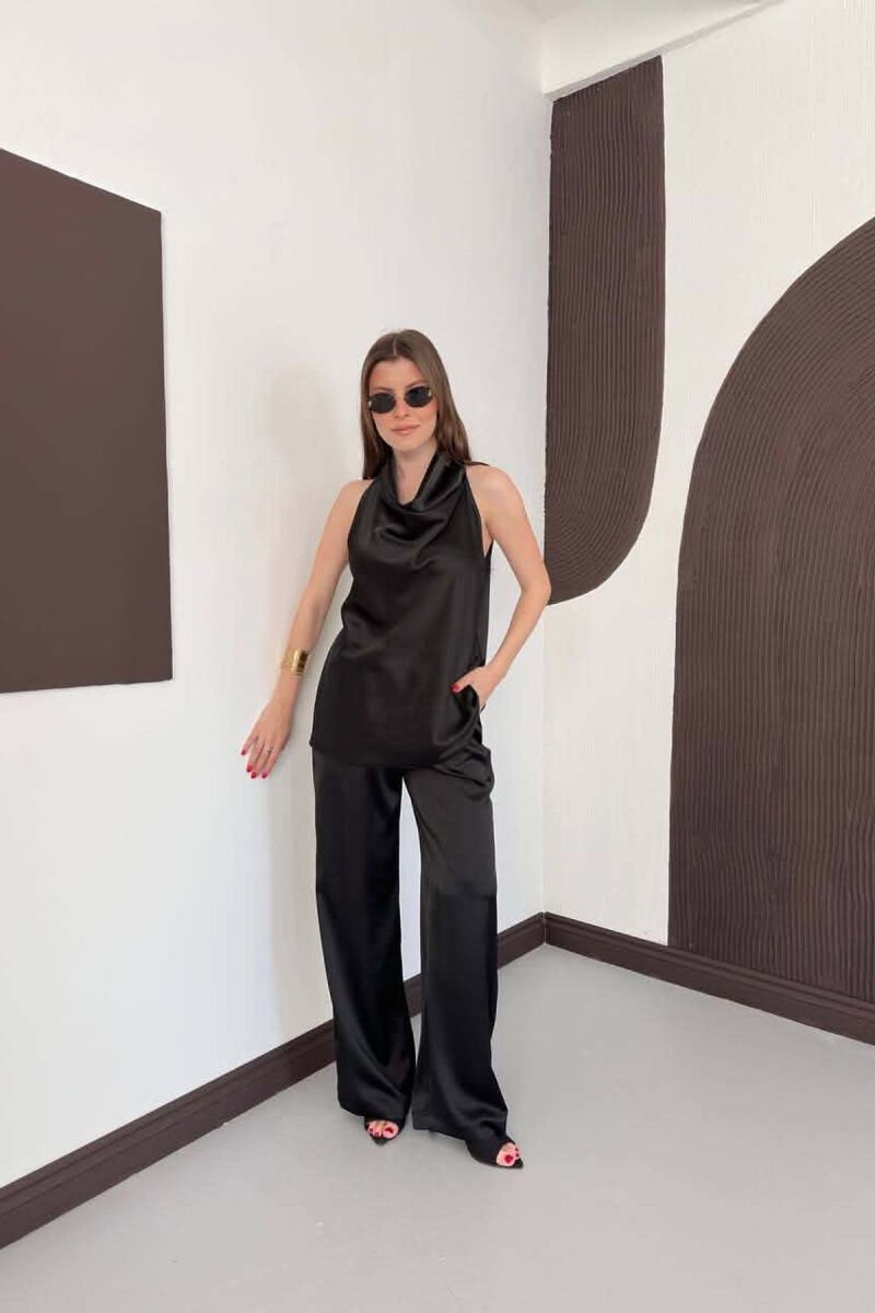 ONE COLOR SATIN TANK TOP + TROUSERS WOMAN SET BLACK/ E ZEZE - 1