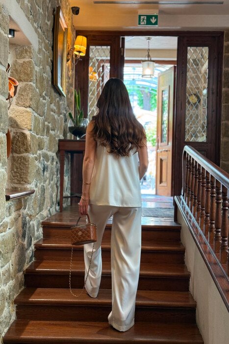 ONE COLOR SATIN TANK TOP + TROUSERS WOMAN SET WHITE-E BARDHE - 4